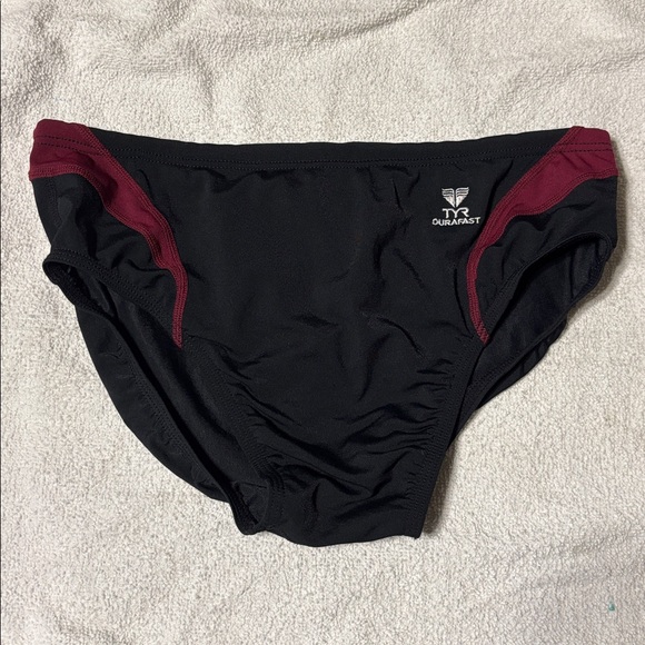 TYR Black Swim Briefs with Maroon Accents - Picture 1 of 3